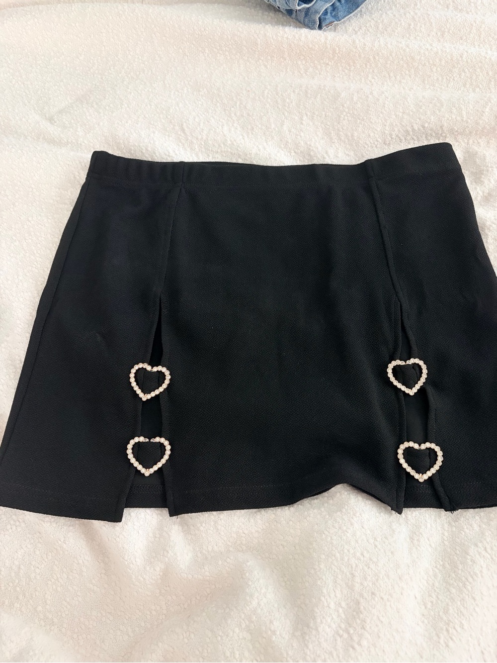 Black Mini Skirt with Rhinestone Heart Accents